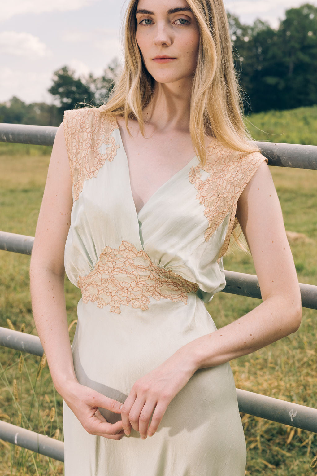 1930s green silk lace nightgown