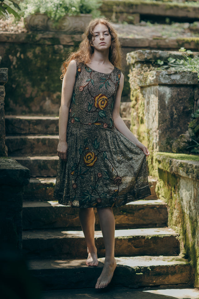 1928 lamè embroidered drop waist evening dress