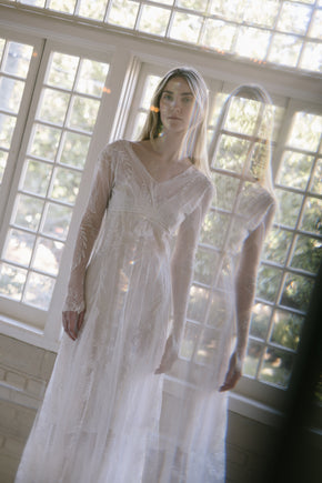 19th century tambour lace wedding coat gown