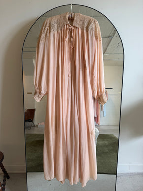 1930s crepe silk chiffon baby pink lingerie robe