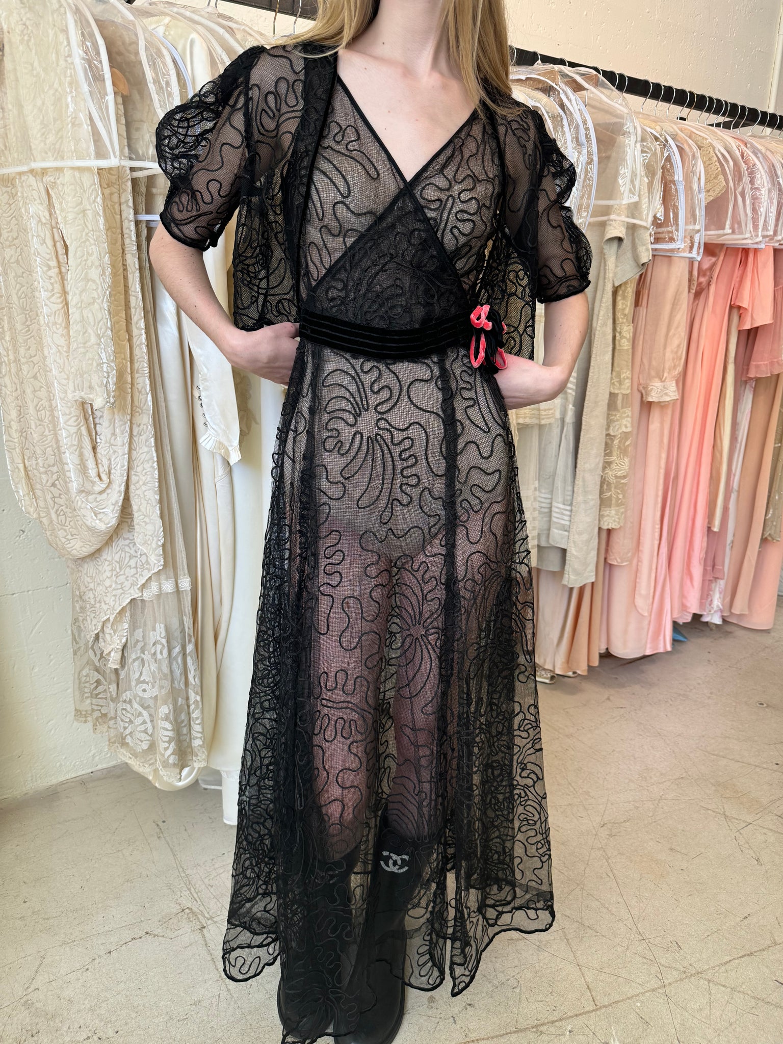 1930s soutache gown set, France