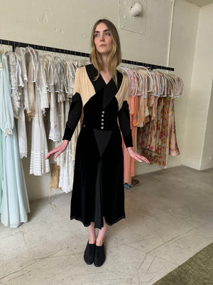 1930s art deco Crepe velvet dress