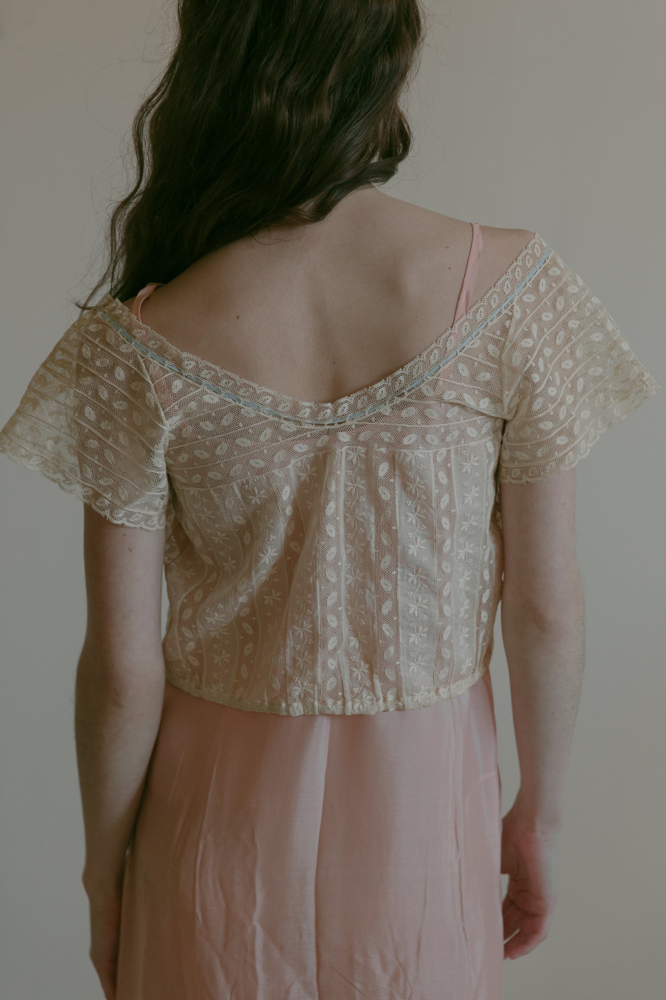 1910s lace embroidered corset blouse