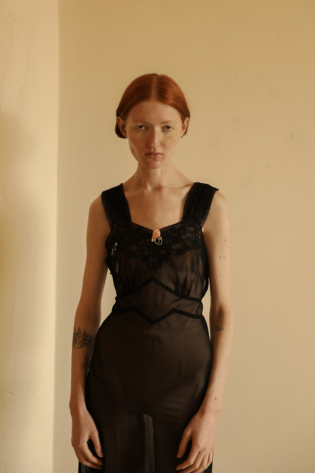 1940s bias black nightgown