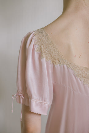 1930s light mauve silk satin lace gown, France