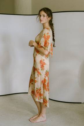 1920s silk chiffon floral capelet dress