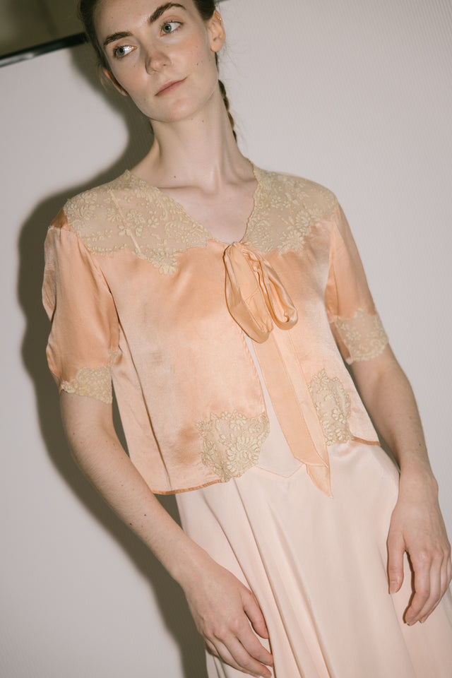1930s silk bed jacket, France
