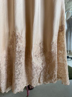 1930s champagne monogrammed silk lace half slip