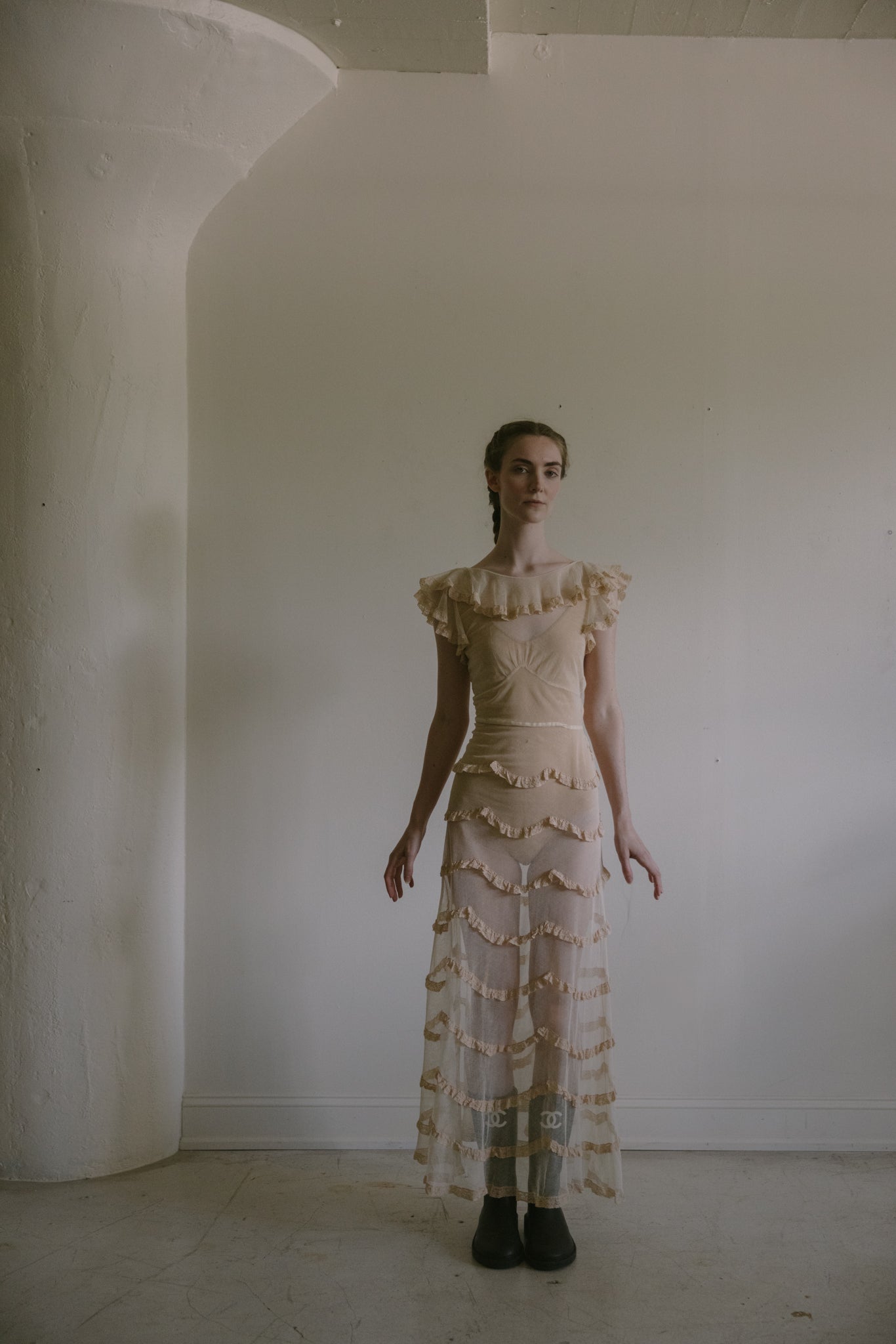 1930s layered tulle net gown