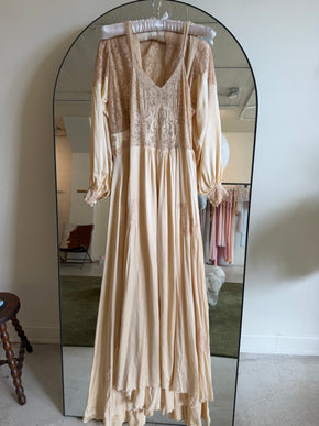 1930s monogrammed silk lace trousseau nightgown