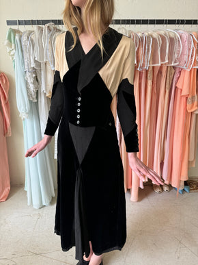 1930s art deco Crepe velvet dress