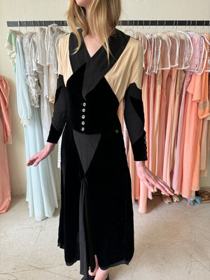 1930s art deco Crepe velvet dress
