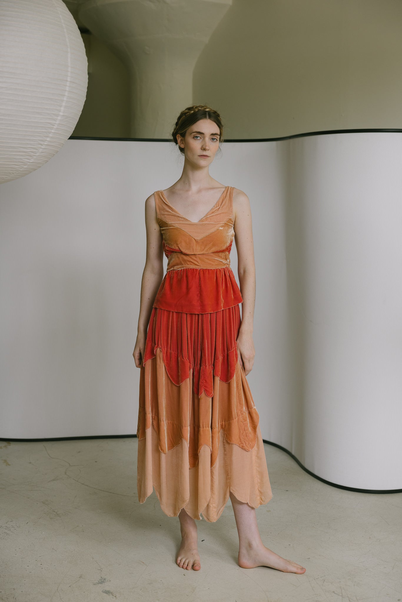 1930s French paneled velvet gown