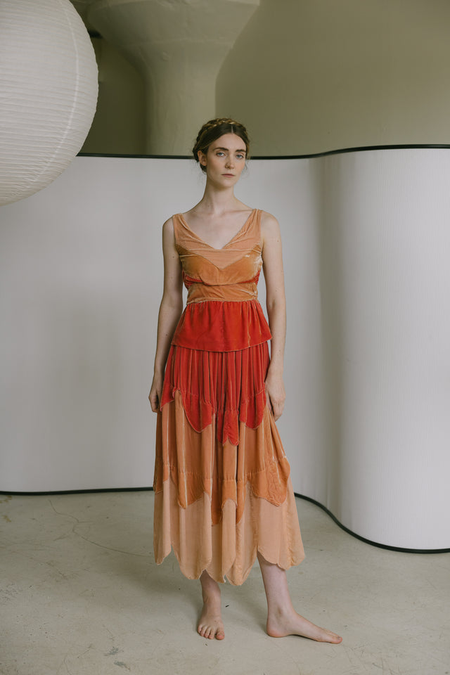 1930s French paneled velvet gown