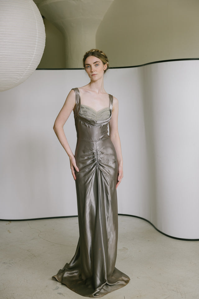 1940s satin tulle gown