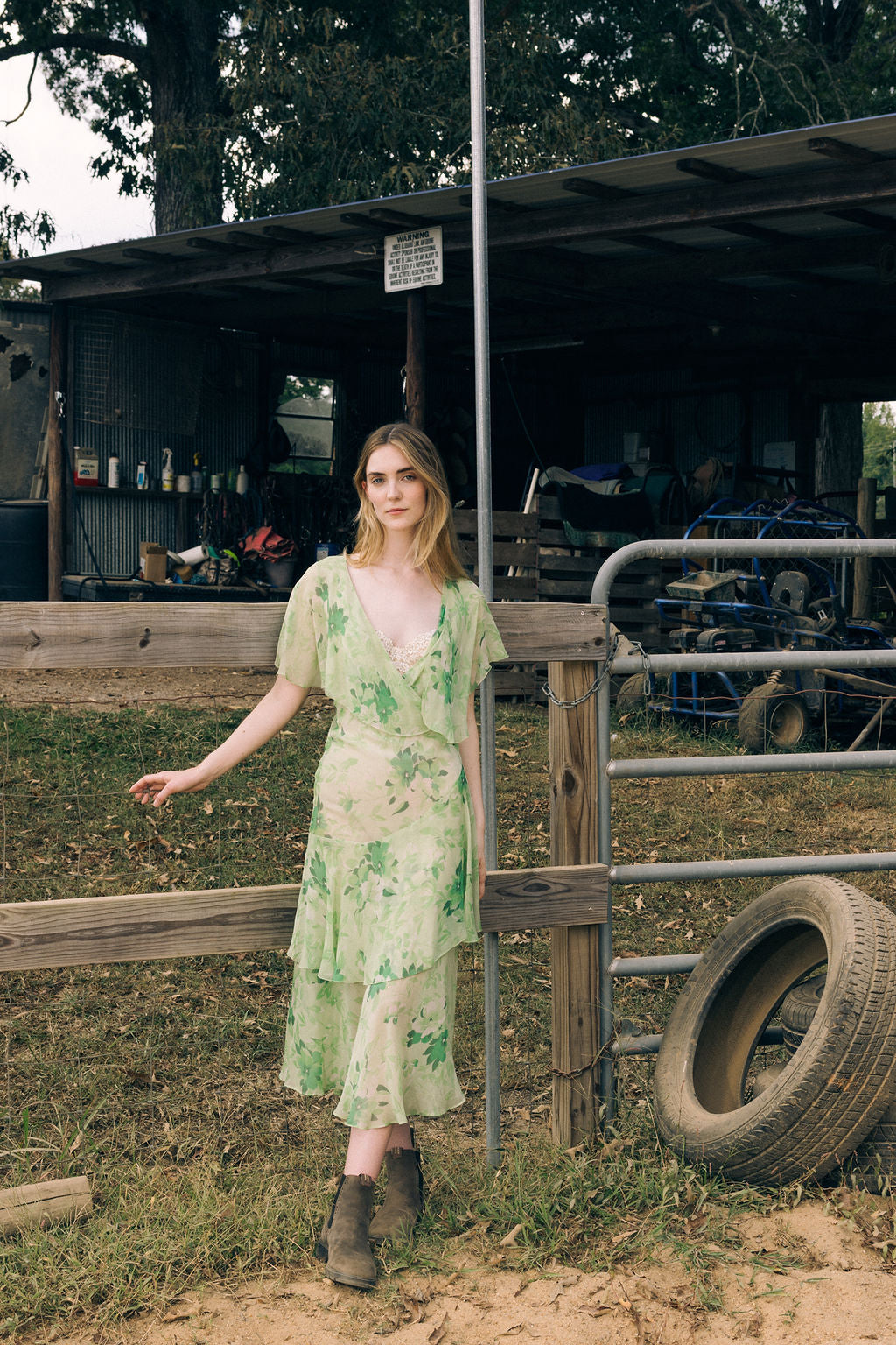 1920s green floral silk chiffon gown