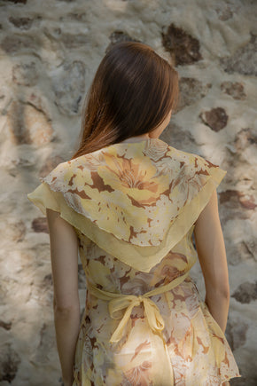 1930s yellow floral silk chiffon dress