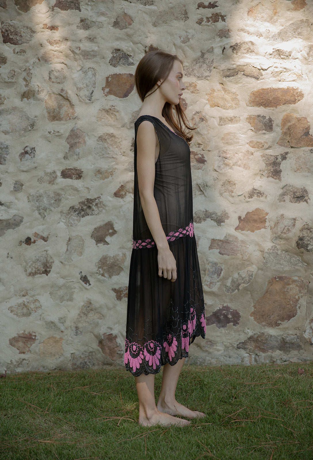 1920s French silk chiffon beaded evening dress