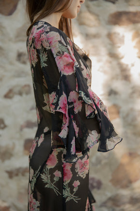 1930s floral silk chiffon dress