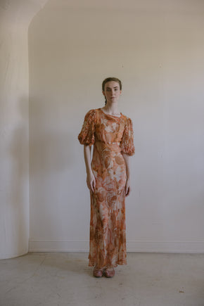 1930s silk chiffon autumnal dress