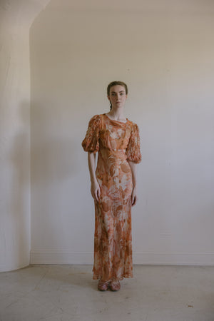 1930s silk chiffon autumnal dress