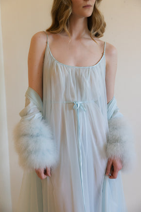 1960s powder blue Lucie Ann ostrich peignoir set