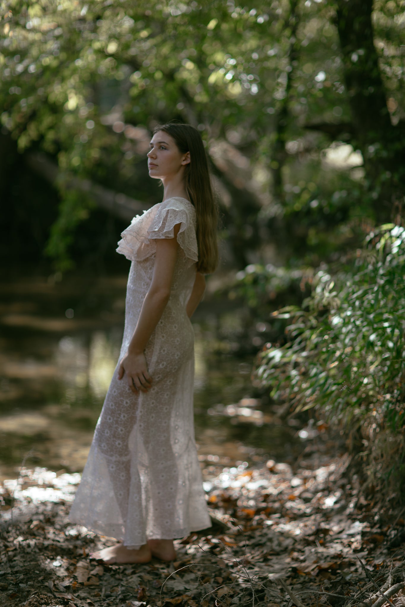 1930s blush eyelet organza gown