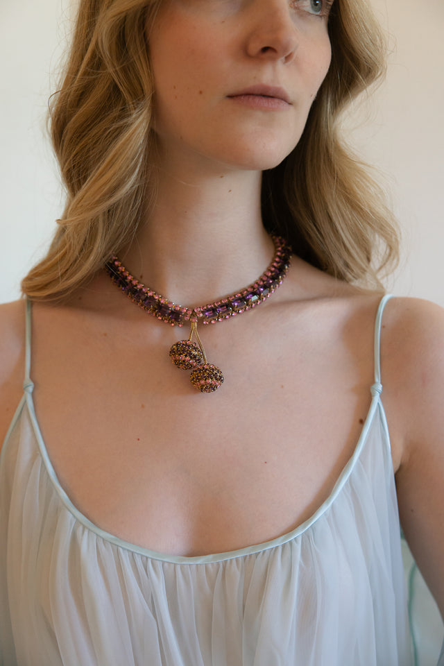 Vintage 1950s Austrian pink prong set crystal necklace
