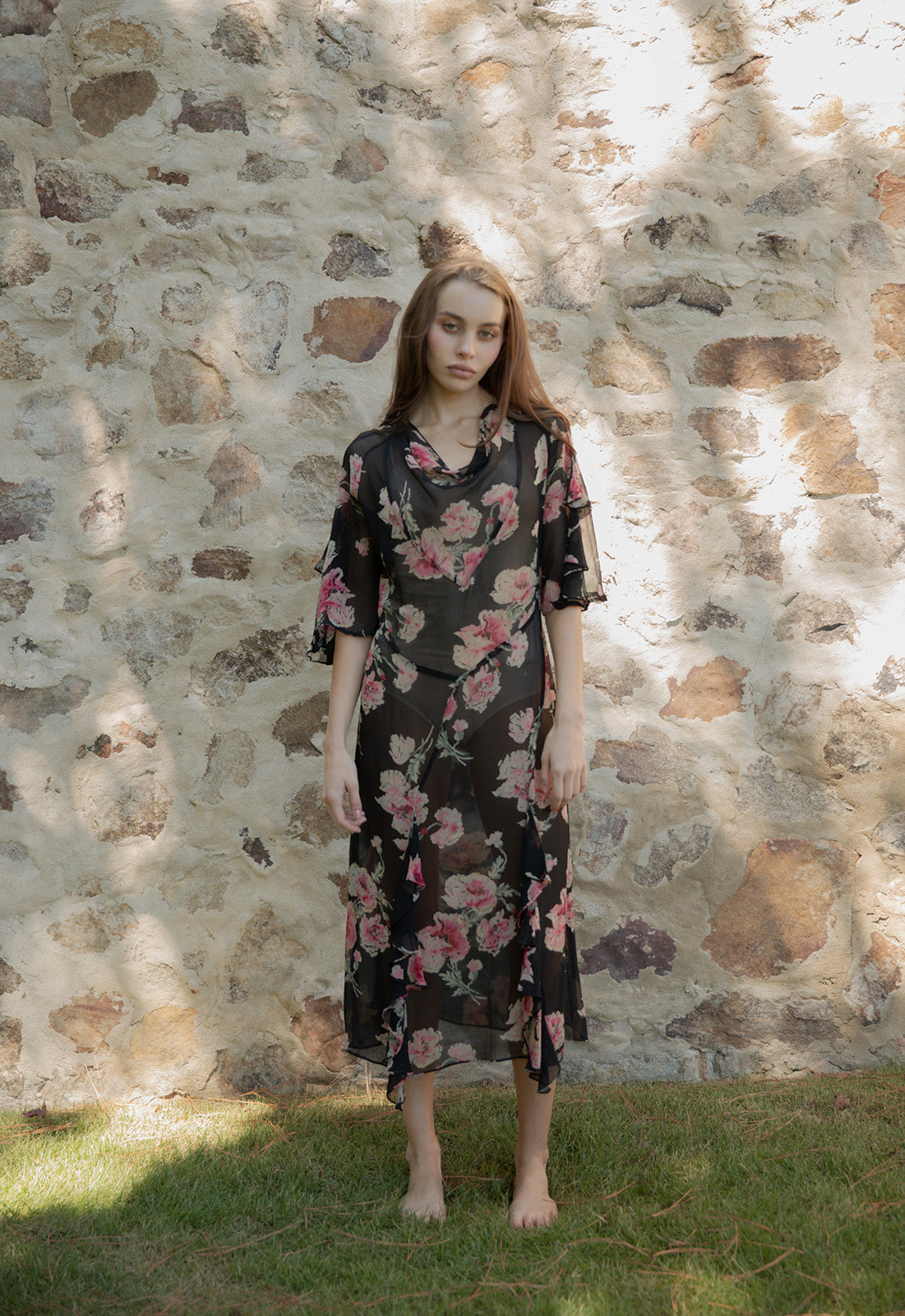 1930s floral silk chiffon dress