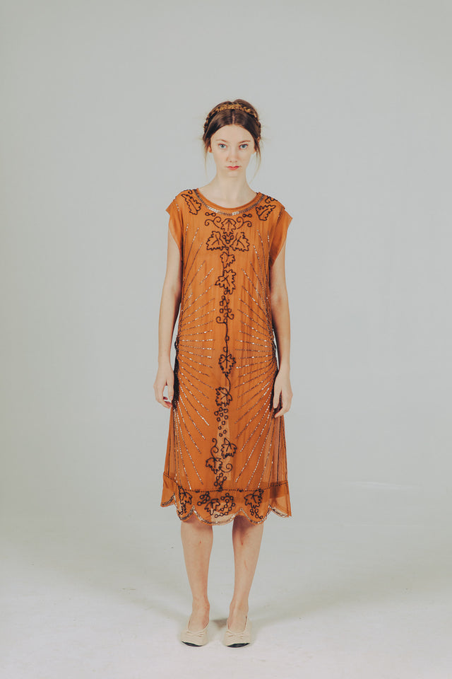 1920s silk chiffon beaded flapper dress