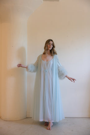 1960s powder blue Lucie Ann ostrich peignoir set