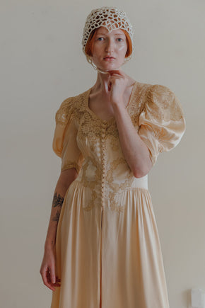 1930s French trousseau peignoir silk lace robe