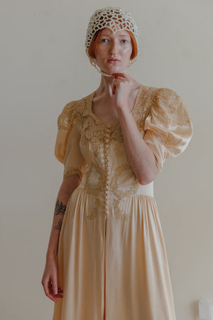 1930s French trousseau peignoir silk lace robe