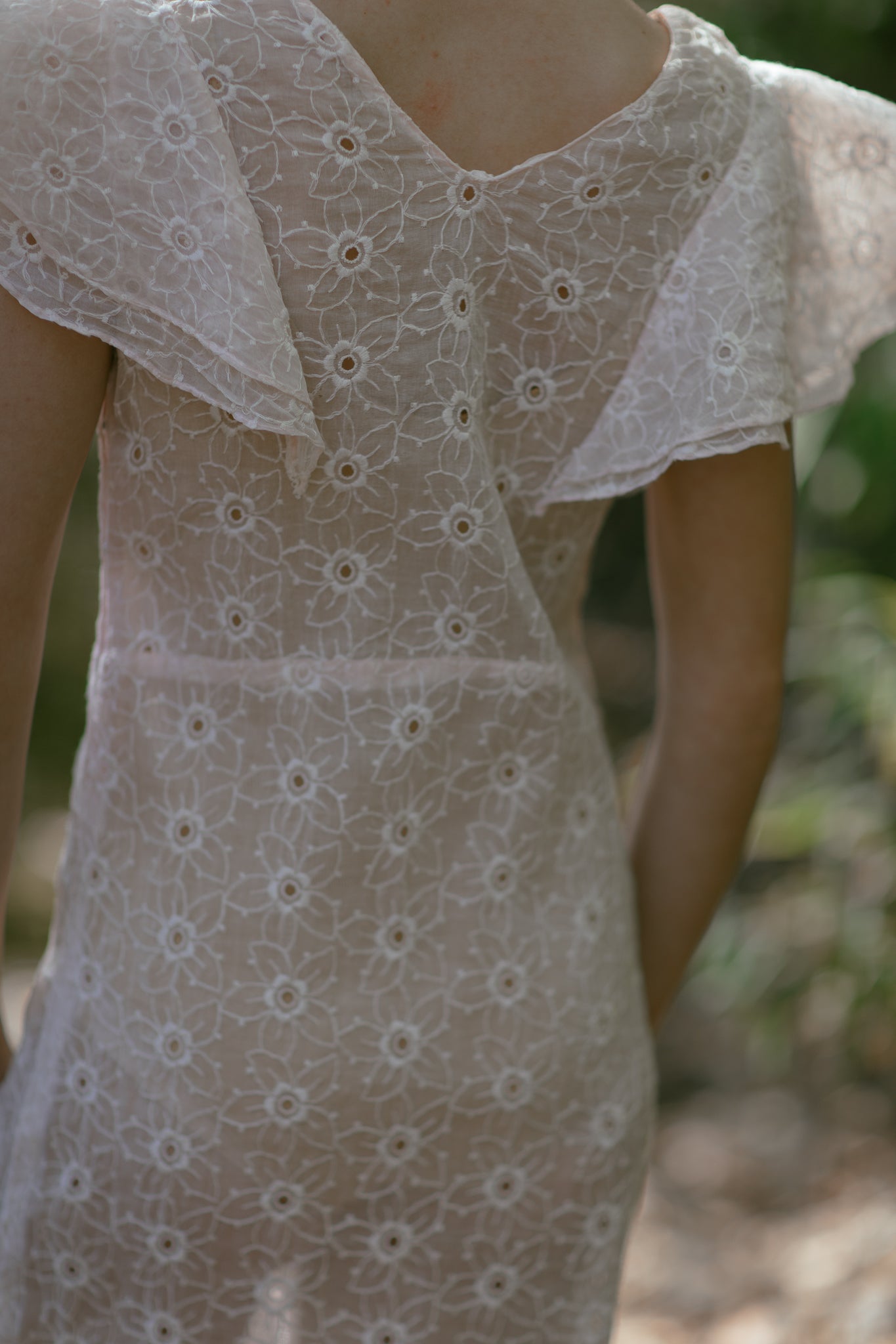 1930s blush eyelet organza gown