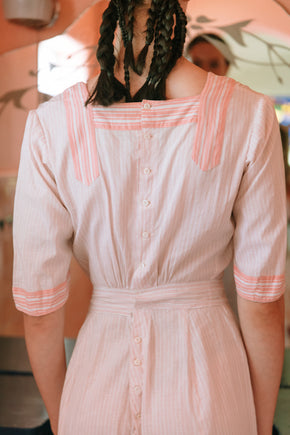 1910s pink striped cotton lawn dress
