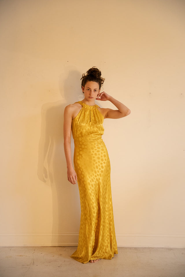 1930s bias gold silk evening gown