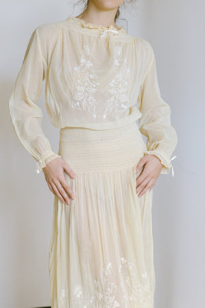 1920s Hungarian embroidered cotton dress