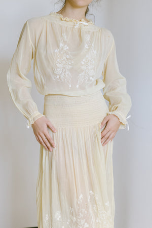 1920s Hungarian embroidered cotton dress
