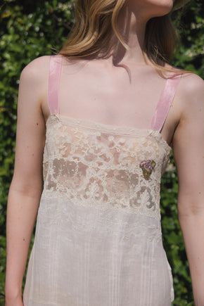1920s French monogrammed gauze lace step in