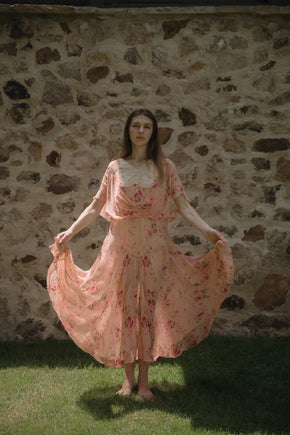 1920s rose motif silk chiffon dress