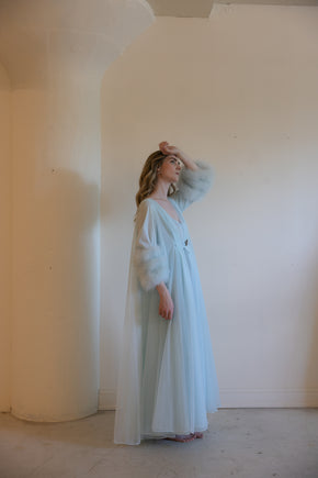 1960s powder blue Lucie Ann ostrich peignoir set