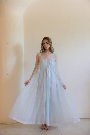 1960s powder blue Lucie Ann ostrich peignoir set