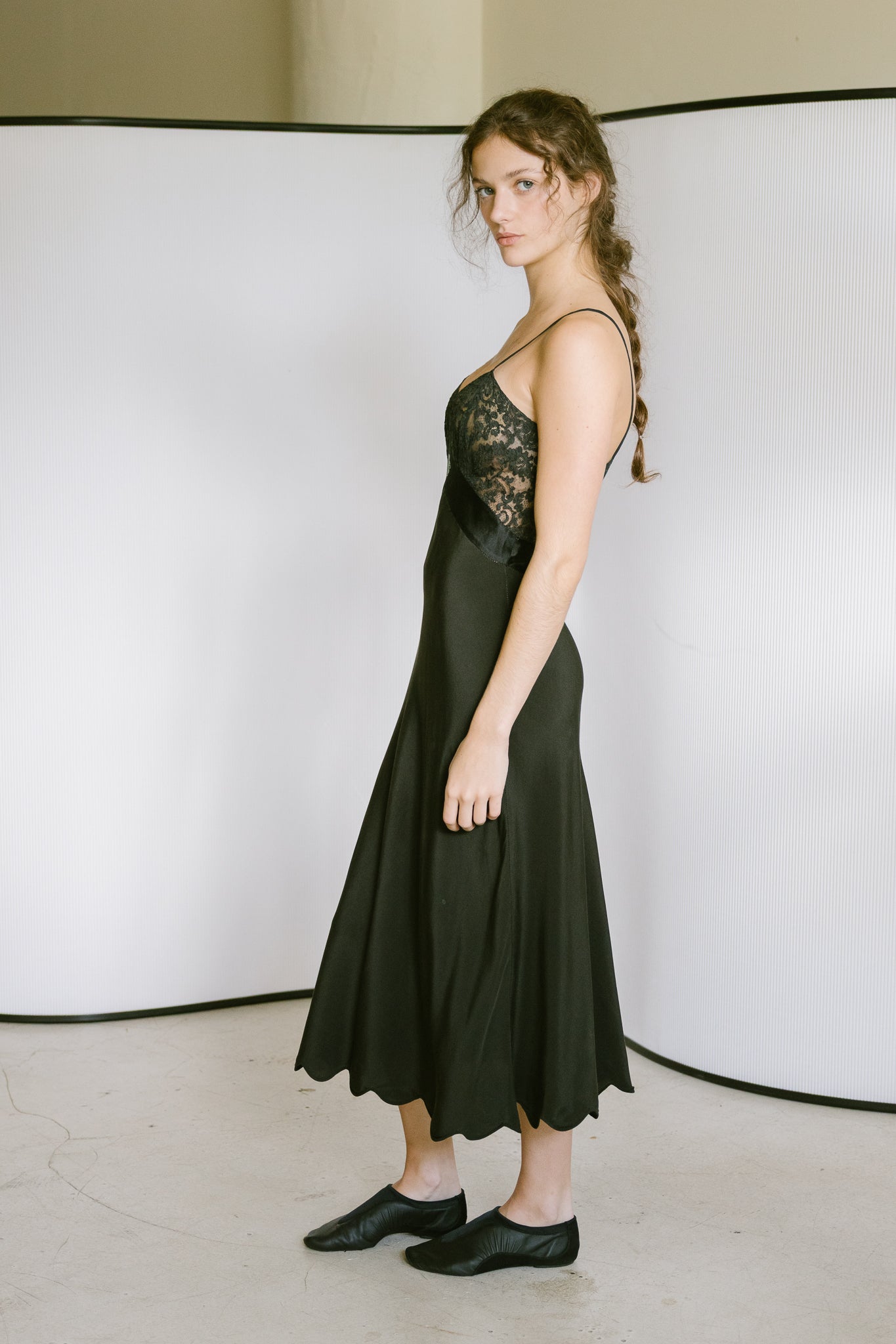 1930s scalloped silk lace slip dress