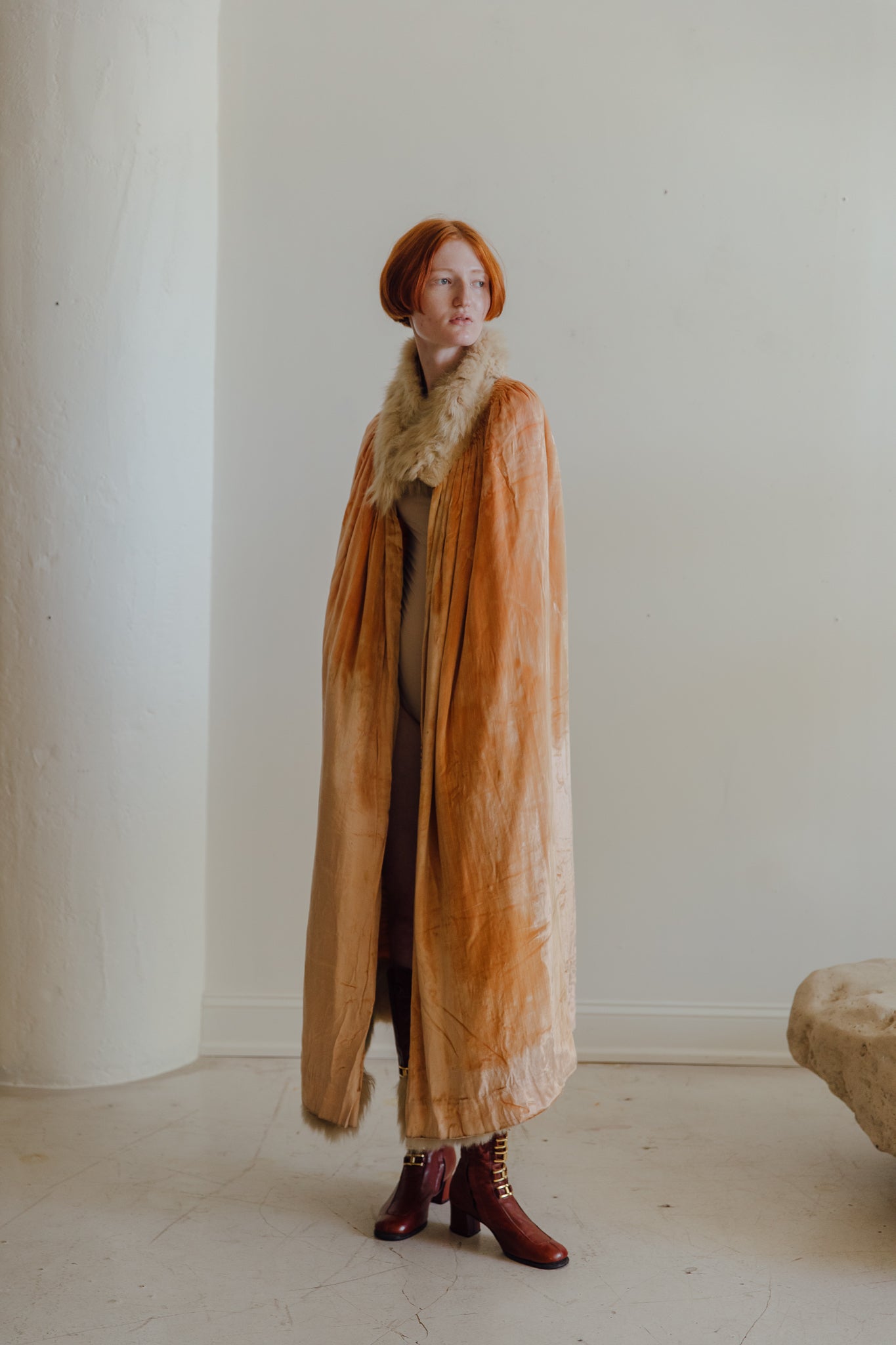 1920s silk velvet lamè & fur cape