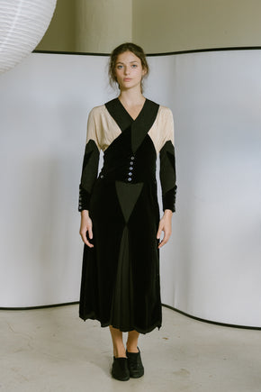 1930s art deco Crepe velvet dress