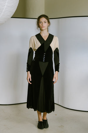 1930s art deco Crepe velvet dress