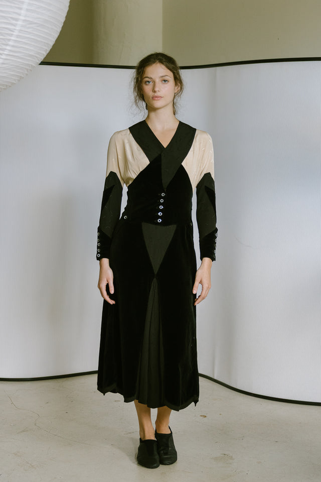 1930s art deco Crepe velvet dress