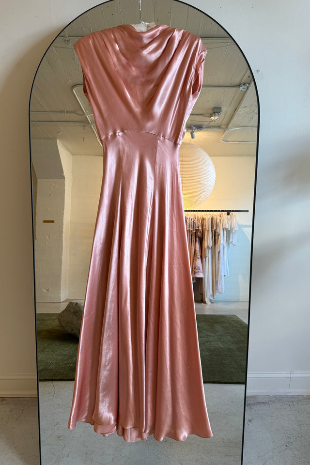 1930s ballet pink satin gown