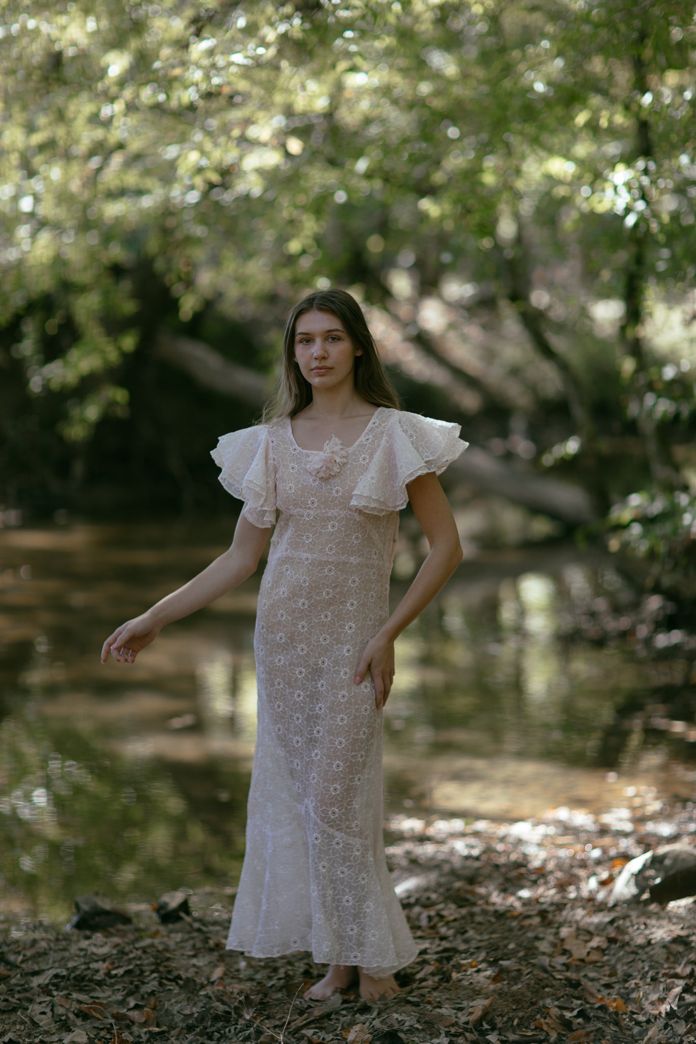 1930s blush eyelet organza gown