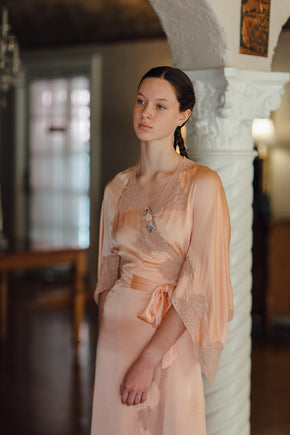 1930s bell sleeve silk lace peignoir robe